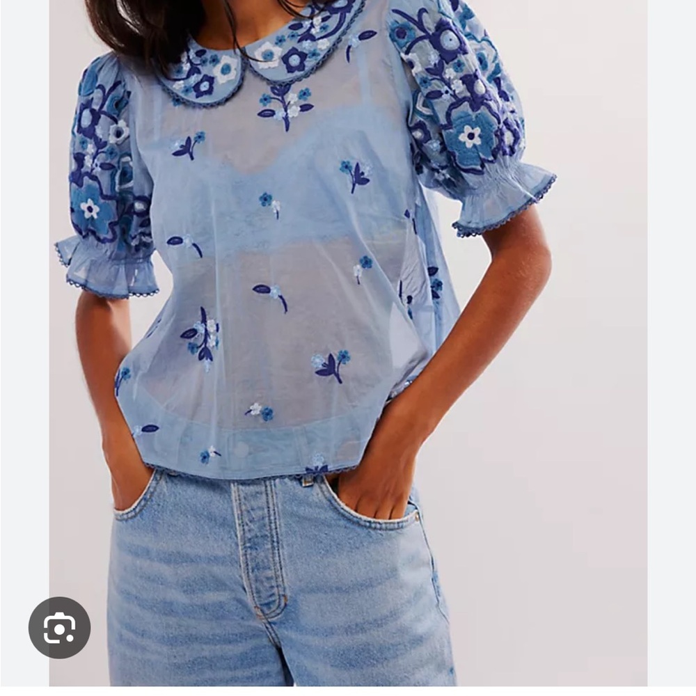 Floral Embroidered Blue Top flowers of love top